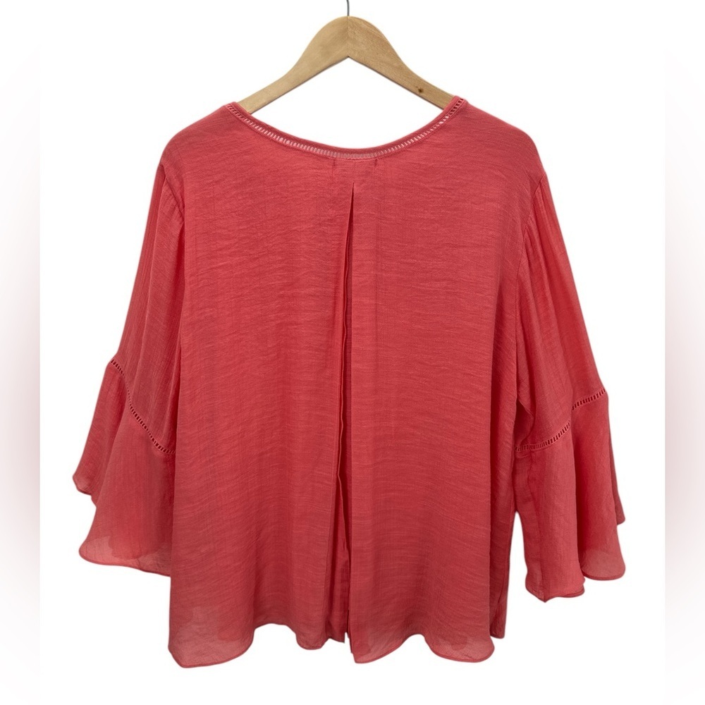 NWT Studio JPR Bohemian Flowy Cape Style Modest Blouse Coral - Picture 2 of 10